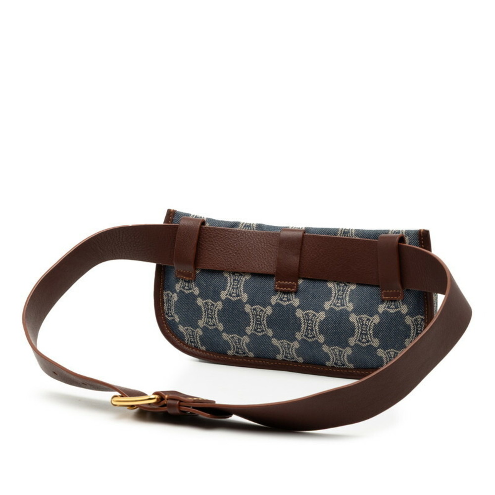 Celine Paris Macadam Waist Bag Blue Brown Denim Leather - Picture 2 of 7
